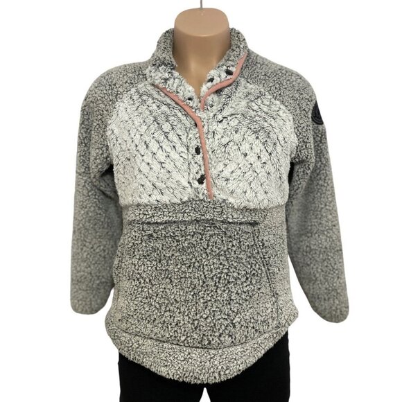 SIMPLY SOUTHERN Women's Grey Wooly Half-Snap Pullover Medium Round‎ Hem Collar - Picture 1 of 15